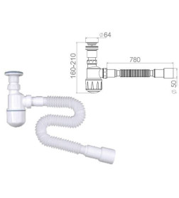 Сифон для биде, выпуск 64 мм, с гибкой трубой 1 1/4"- 40/50 мм AV Engineering AVE129745