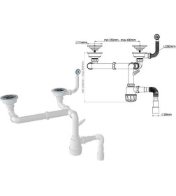 Сифон для кухни с круглым переливом, двойной, выпуски 3 1/2, с гибкой трубой 1 1/2 - 40/50мм, AV Engineering