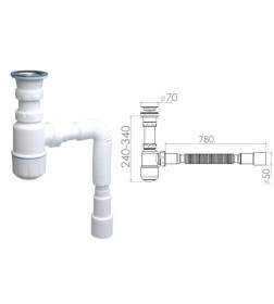 Сифон для умывальника с прикручивающимся выпуском 70мм , с гибкой трубой 1 1/2" - 40/50мм, AV Engineering