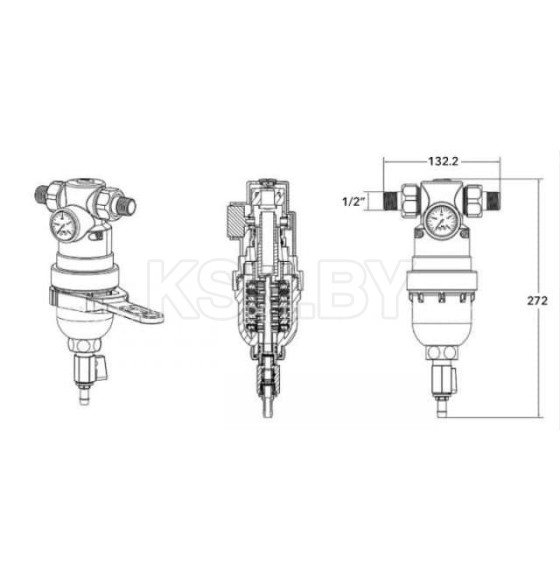 Фильтр самоочищающийся 1/2" нар. с манометром (промывной латунный, разборный, ступенчатый) AV Engineering AVE115701KG (AVE115701KG) 
