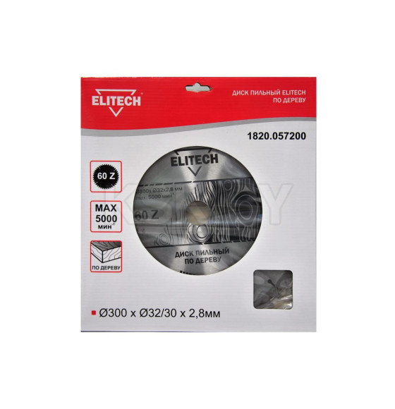 Диск пильный по дереву 300х60Tx2,8х32/30 мм ELITECH 1820.057200 (187799)