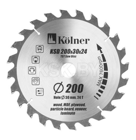 Диск пильный по дереву 200x24Tх20/30 мм Kolner кн200-20-30-24 (кн200-20-30-24) 