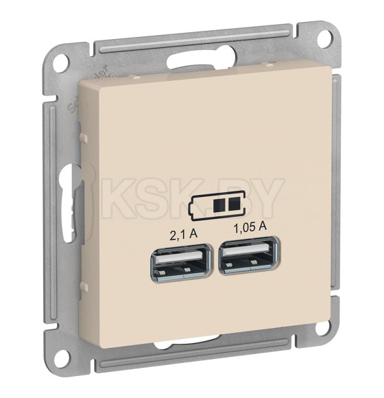 Розетка USB 5В 1 порт*2,1А 2*1,05А бежевый Schneider Electric Atlasdesign (ATN000233) 