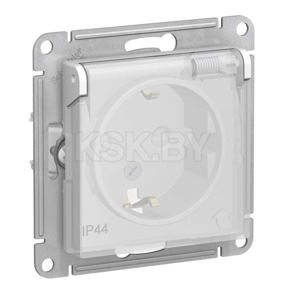 Розетка 1-я с з/к шторками и крышкой белый IP44 Schneider Electric Atlasdesign (ATN440146) 