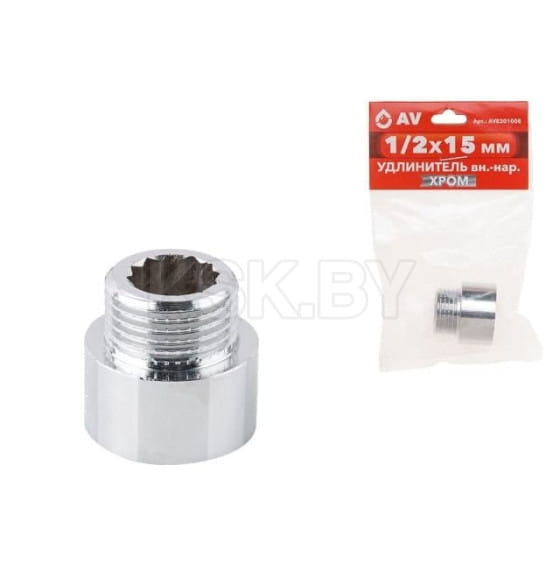 Удлинитель  1/2" вн.-нар. х 15 мм усиленный ХРОМ, AV Engineering (инд. упак.) (AVE301008) 