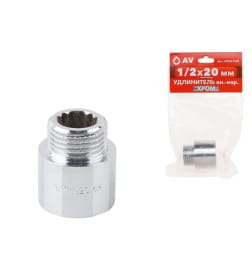 Удлинитель  1/2" вн.-нар. х 20 мм усиленный ХРОМ, AV Engineering (инд. упак.)