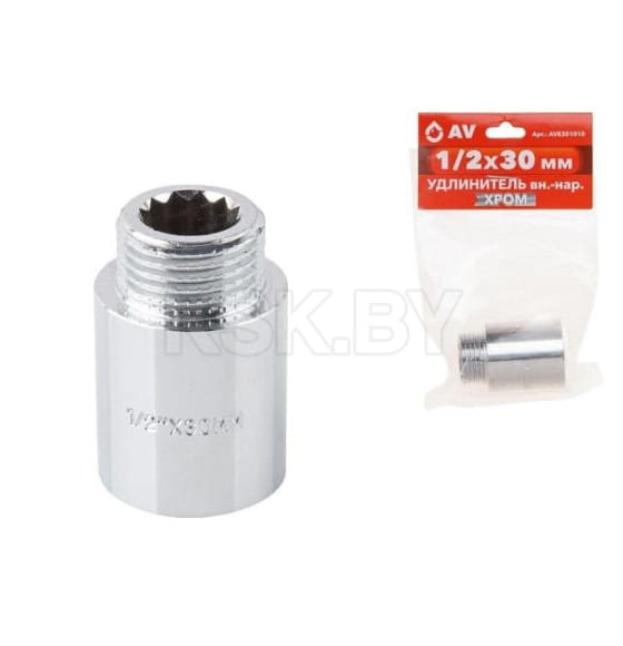 Удлинитель  1/2" вн.-нар. х 30 мм усиленный ХРОМ, AV Engineering (инд. упак.) (AVE301010) 
