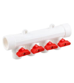 Коллектор с шаровым краном красный PPR 32х20/4 белый РосТурПласт 28206