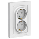Розетка двойная с заземлением со шторками, 16А, в сборе, белый, Schneider Electric Atlasdesign (ATN000126) 