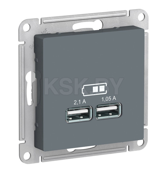 Розетка USB , 5В, 1 порт x 2,1 А, 2 порта х 1,05 А, механизм, грифель, Schneider Electric Atlasdesign (ATN000733) 