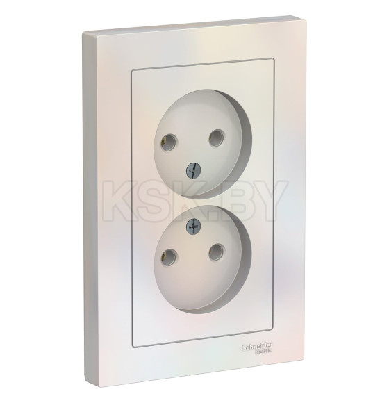Розетка двойная без заземления,16А, в сборе, жемчуг, Schneider Electric Atlasdesign (ATN000420) 