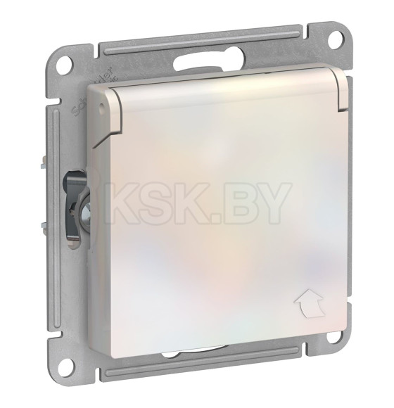 Розетка с заземл. со шторк. с крышкой, 16А, IP20, механизм, жемчуг, Schneider Electric Atlasdesign (ATN000446) 