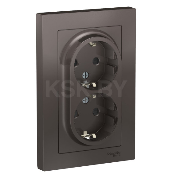 Розетка двойная с заземлением со шторками, 16А, в сборе, мокко, Schneider Electric Atlasdesign (ATN000626) 