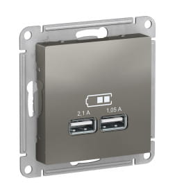 Розетка USB, 5В, 1 порт x 2,1 А, 2 порта х 1,05 А, механизм, сталь, Schneider Electric Atlasdesign