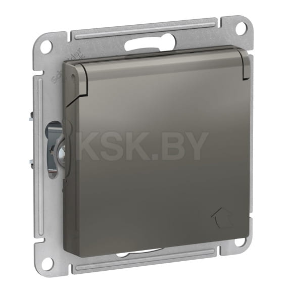 Розетка с заземл. со шторками с крышкой, 16А, IP20, механизм, сталь, Schneider Electric Atlasdesign (ATN000946) 