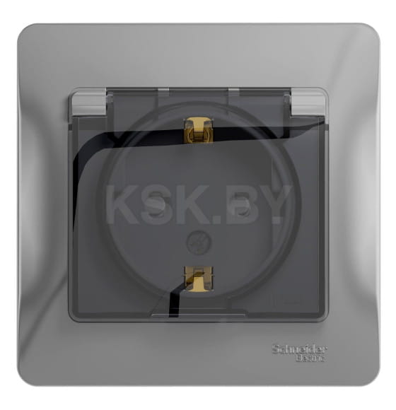 Розетка 1-я с з/к шторками и крышкой алюминий IP44 Schneider Electric Glossa  (GSL000348) 