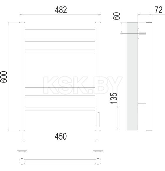 Полотенцесушитель электрический Terminus КС Аврора quick touch П6 450х600 Матовый черный (RAL 9005) (4670078527479) 