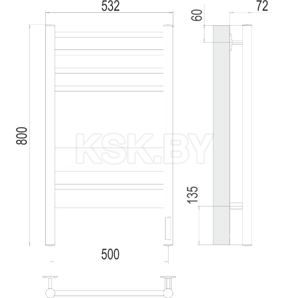 Полотенцесушитель электрический Terminus КС Аврора quick touch П8 500х800 Матовый черный (RAL 9005) (4670078527493) 