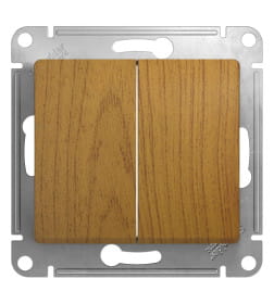 Переключатель 2-клавишный, сх.6/2, 10АХ, механизм, дерево дуб, Schneider Electric Glossa