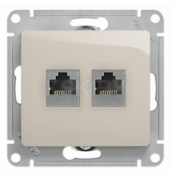 Розетка двойная RJ11+RJ45, кат.5E,механизм, молочный, Schneider Electric Glossa (GSL000985) 