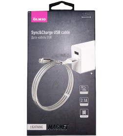 Кабель MAGNET USB 2.0-Lightning, 1,2м, 2.1А, OLMIO