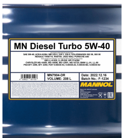 Масло моторное синтетическое Mannol Diesel Turbo 5W-40 SN 208л