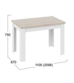 Стол раздвижной ПРОМО Тип 4, 1100(2098)*670, дуб сонома/белый, ТриЯ