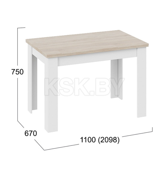 Стол раздвижной ПРОМО Тип 4, 1100(2098)*670, дуб сонома/белый, ТриЯ (95816) 