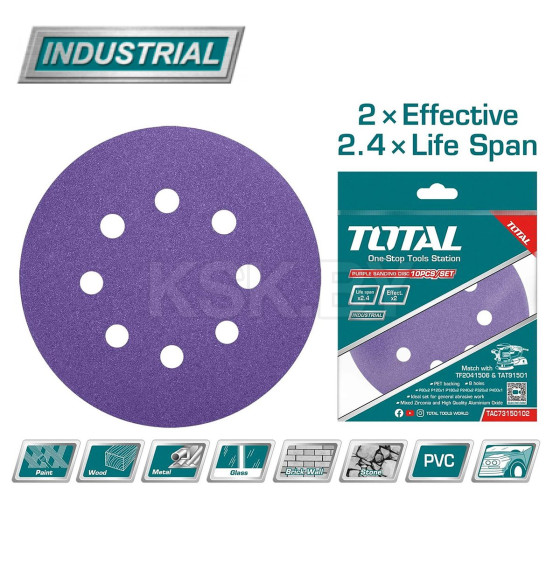 Набор шлифовальных кругов 150 мм (10 шт.) TOTAL TAC73150102 (TAC73150102) 