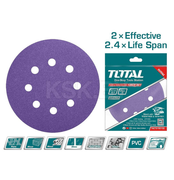 Набор шлифовальных кругов 150 мм (10 шт.) TOTAL TAC73150102 (TAC73150102) 