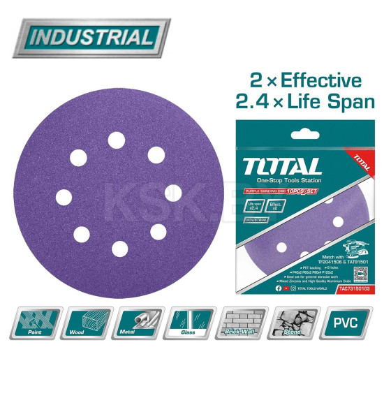Набор шлифовальных кругов 150 мм (10 шт.) TOTAL TAC73150103 (TAC73150103) 