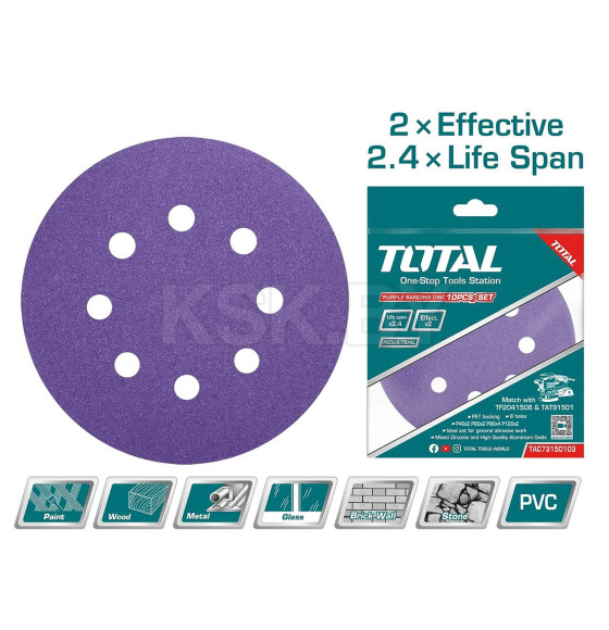 Набор шлифовальных кругов 150 мм (10 шт.) TOTAL TAC73150103 (TAC73150103) 