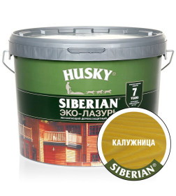 Лазурь для дерева-Эко HUSKY SIBERIAN, полуматовая калужница (сосна) 9л