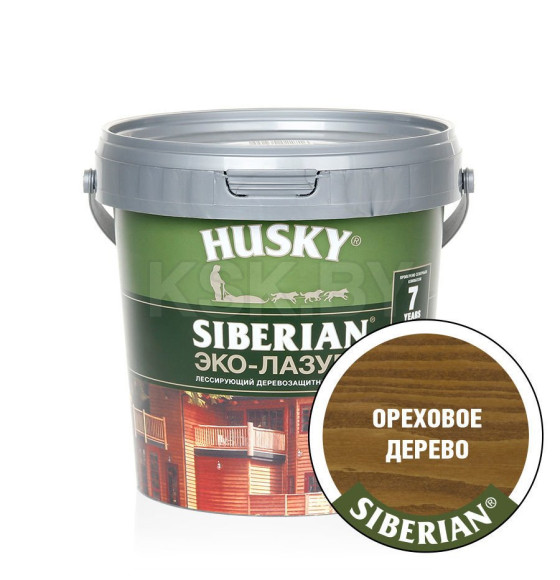 Лазурь для дерева-Эко HUSKY SIBERIAN, полуматовая ореховое дерево 0,9л (25178) 