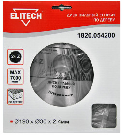 Диск пильный по дереву 190x2,4х30 мм Z24 ELITECH 1820.054200