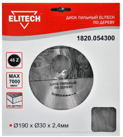 Диск пильный по дереву 190x2,4х30 мм Z48 ELITECH 1820.054300