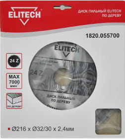 Диск пильный по дереву 216x2,4х32/30 мм Z24 ELITECH 1820.055700