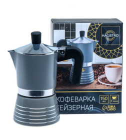 Кофеварка гейзерная металлическая с пластмассовой ручкой "Moka" на 3 чашки 150 мл (арт. 29539794, код 261895)