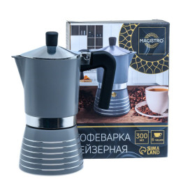 Кофеварка гейзерная металлическая с пластмассовой ручкой "Moka" на 6 чашек 300 мл (арт. 29539795, код 261901)