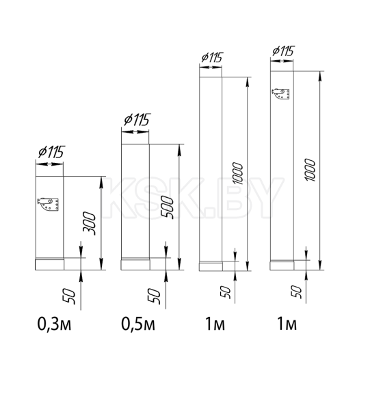 Дымоход одностенный, диаметр D115мм, длина L-1м черный Feringer