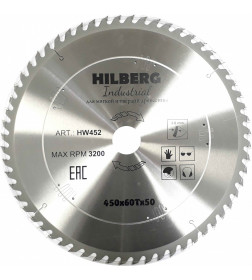 Диск пильный по дереву 450х60Tх50 мм Hilberg Indastrial HW452