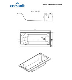 Ванна акриловая 170х80 см L  CERSANIT  Smart  (без ног)