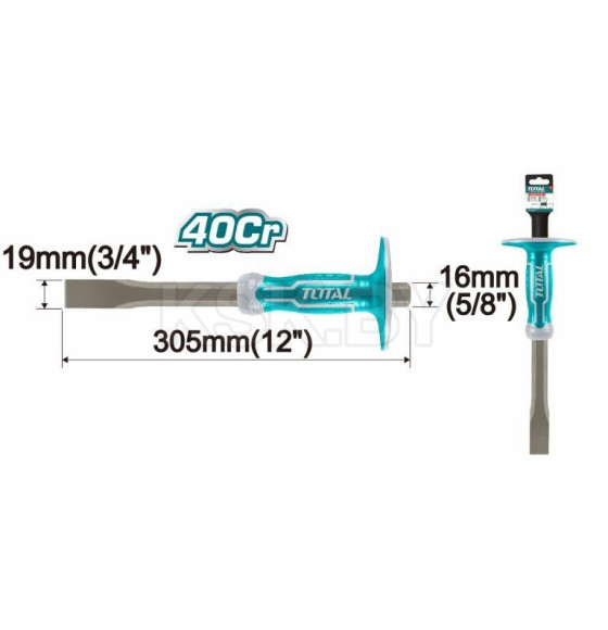 Зубило 19х305 мм с протектором TOTAL THT4411216 (THT4411216) 