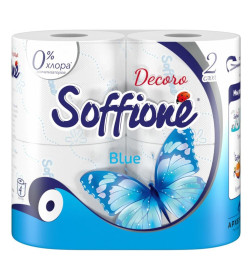 Бумага туалетная  Soffione "Decoro" Blue, голубая  (2 слоя)  4рул.