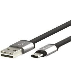 Кабель USB 2.0-microUSB, 1м, 2.4А, двухсторонний, плоский, Partner