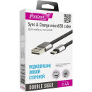 Кабель USB 2.0-microUSB, 1м, 2.4А, двухсторонний, плоский, Partner (PR033304) 