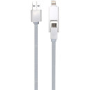 Кабель USB 2.0-microUSB/Apple 8pin, 2-в-1, 1м, 2.1А, плоский Partner (PR038175) 