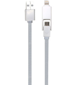 Кабель USB 2.0-microUSB/Apple 8pin, 2-в-1, 1м, 2.1А, плоский Partner