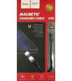 Кабель USB HOCO U76 Fresh magnetic, USB - Lightning, 3А, 1.2 м, черный, с магнитным выходом