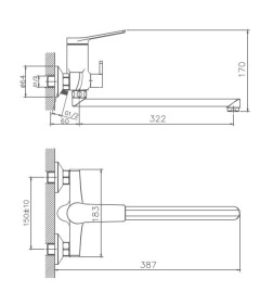 Смеситель Haiba для ванны излив длинный, арт. HB22572